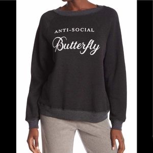 Wildfox Grey Anti Social Butterfly Sweatshirt